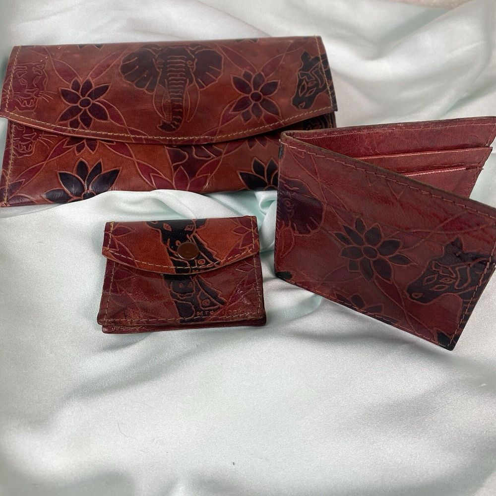 Womens 3 PIECE WALLET SET‎ Leather African Animal Print Made In INDIA